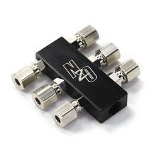 Load image into Gallery viewer, Compact Billet 1 in 6 Out Distribution Block With Compression Fittings