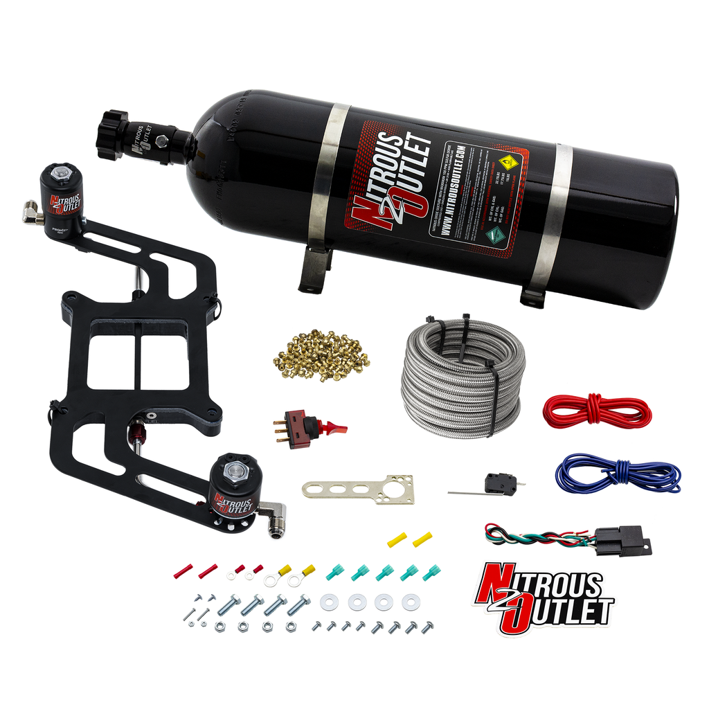 4150 Weekend Warrior System - Hard-line/.122 Nitrous Solenoid/.177 Fuel Solenoid/Boomerang Solenoid Bracket - (Gas/E85)(5-55 psi)(50-350 HP) (15lb Bottle)