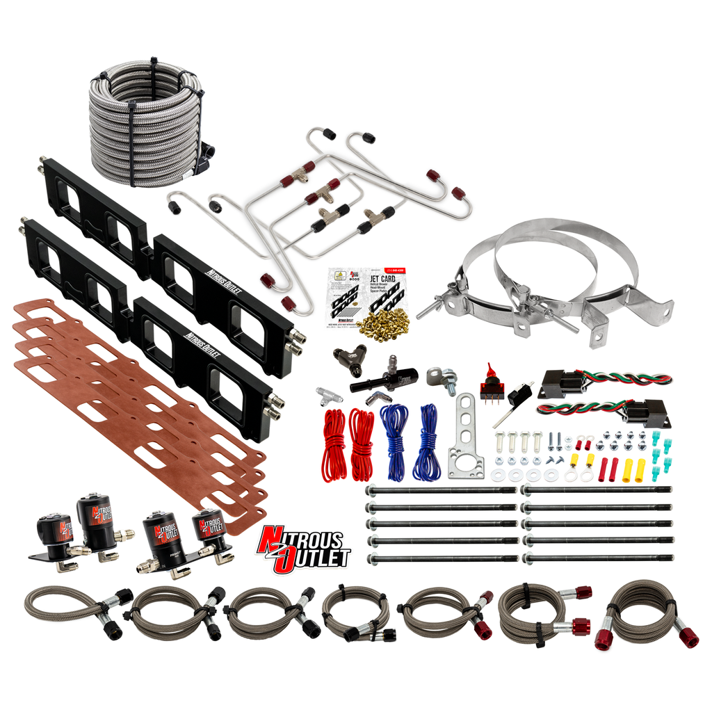 Nitrous Outlet Dodge 2015-2023 6.2L Hemi Hellcat/Challenger/Charger/Red Eye/Demon/2018-2021 Track Hawk Blower Spacer Plate System - Gas/E85 (45-55psi)(130-400HP) (No Bottle)