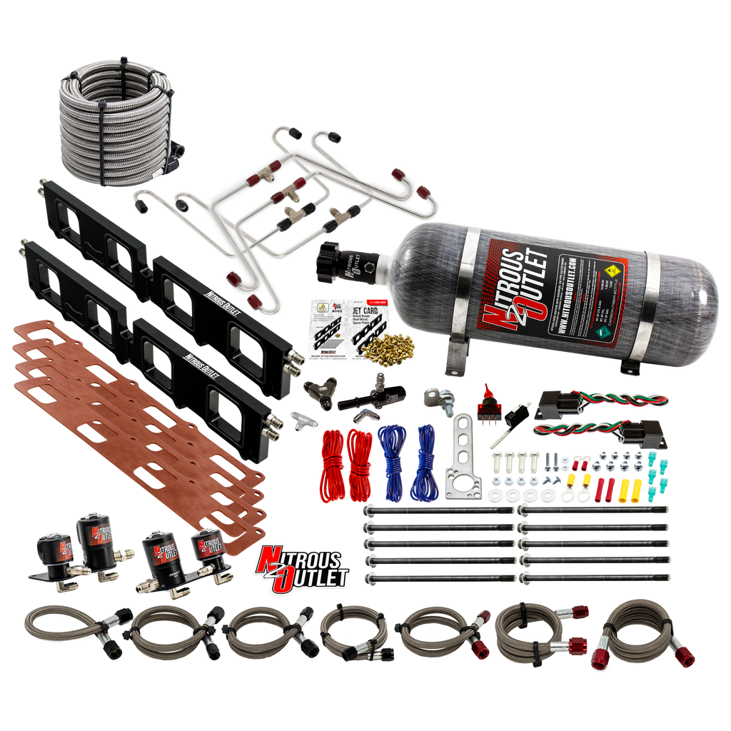 Nitrous Outlet Dodge 2015-2023 6.2L Hemi Hellcat/Challenger/Charger/Red Eye/Demon/2018-2021 Track Hawk Blower Spacer Plate System - Gas/E85 (45-55psi)(130-400HP) (12lb Bottle)