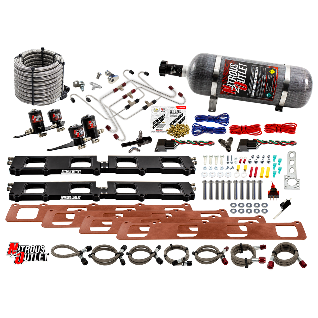 Nitrous Outlet Dodge 2015-2023 6.2L Hemi Hellcat Challenger/Charger/Red Eye/Demon/2018-2021 Track Hawk Whipple 3.0 Blower Spacer Plate System - Gas/E85 (45-55psi)(130-400HP) (12lb Bottle)