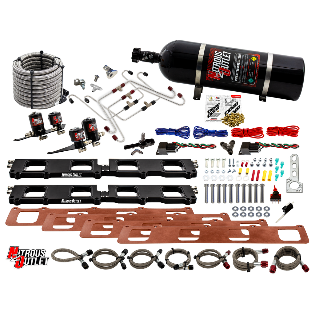 Nitrous Outlet Dodge 2015-2023 6.2L Hemi Hellcat Challenger/Charger/Red Eye/Demon/2018-2021 Track Hawk Whipple 3.0 Blower Spacer Plate System - Gas/E85 (45-55psi)(130-400HP) (15lb Bottle)