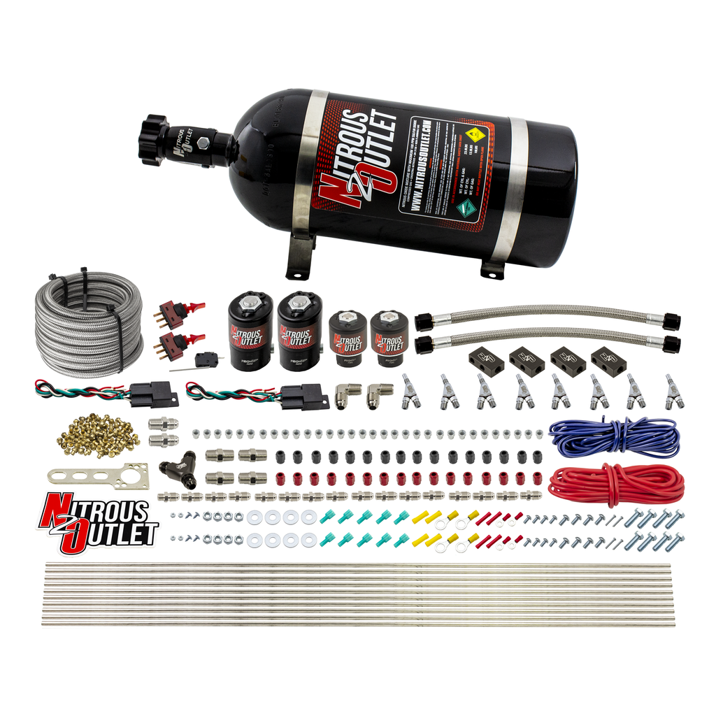 4 Cylinder 4 Solenoid Dual Stage Direct Port System With Distribution Blocks, SBT Nozzle (E85) (10lb Bottle)