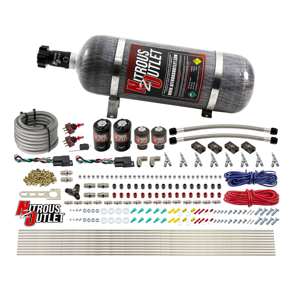 4 Cylinder 4 Solenoid Dual Stage Direct Port System With Distribution Blocks, SBT Nozzle (E85) (12lb Bottle)
