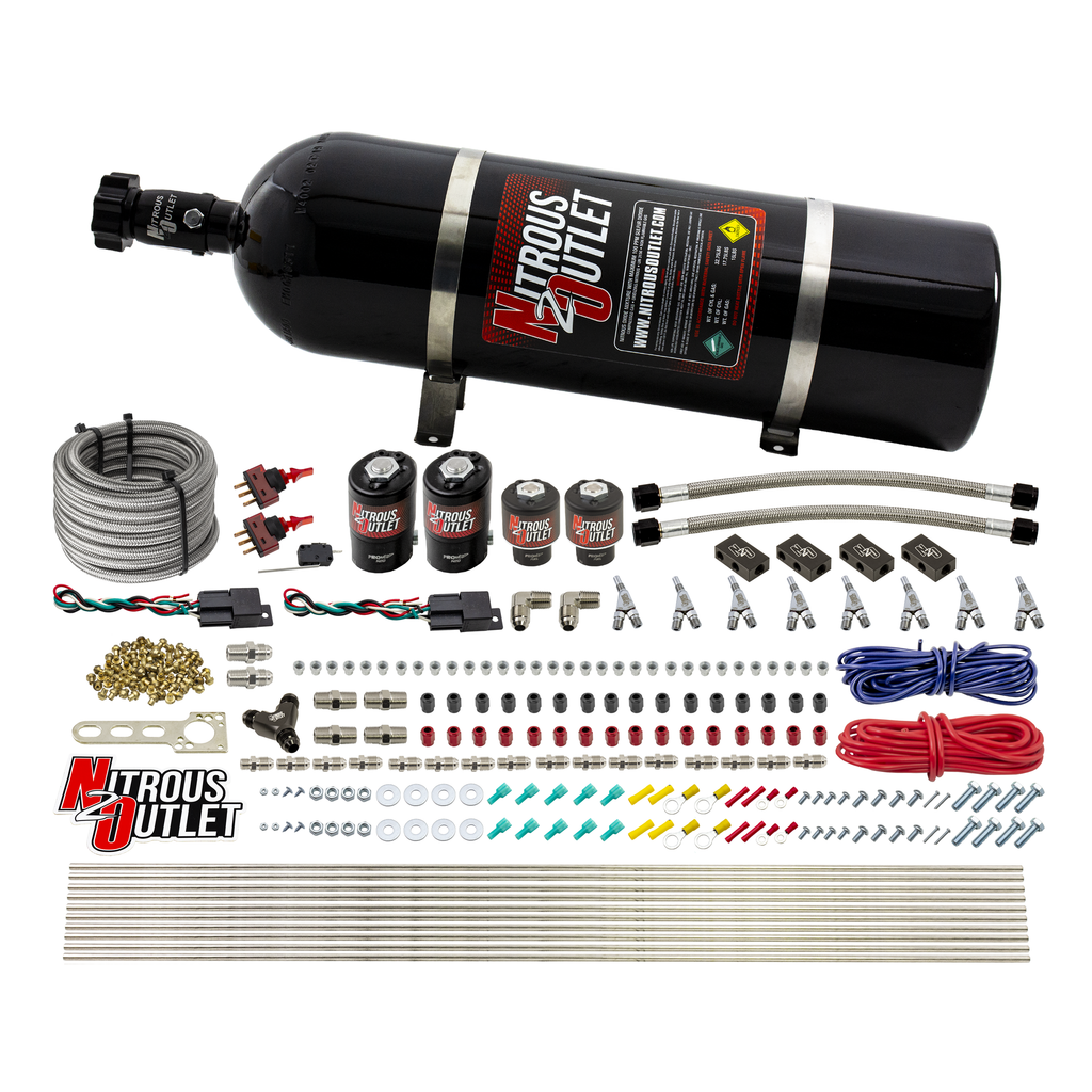 4 Cylinder 4 Solenoid Dual Stage Direct Port System With Distribution Blocks, SBT Nozzle (E85) (15lb Bottle)