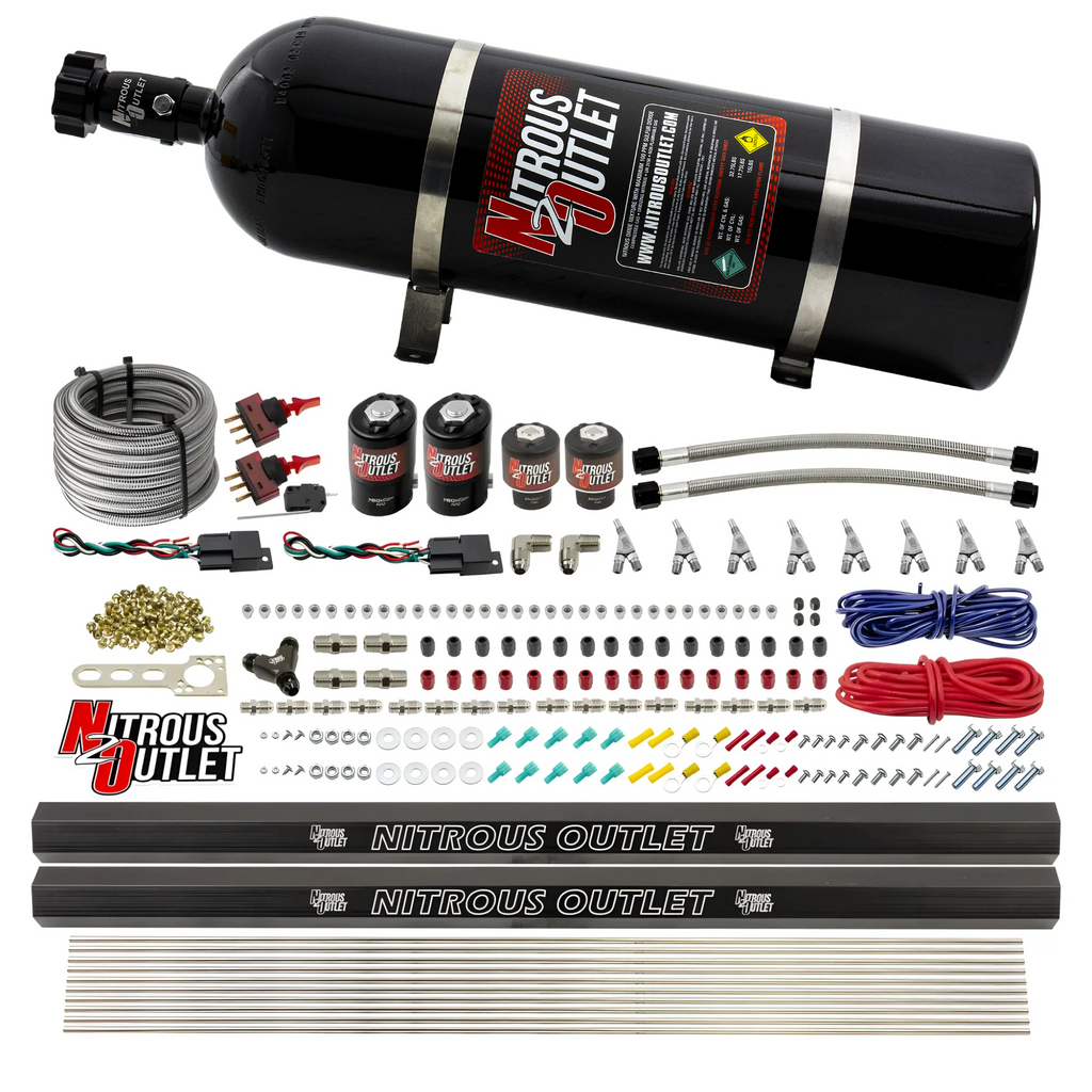 4 Cylinder 4 Solenoid Dual Stage Direct Port System With Dual Injection Rails, SBT Nozzle (E85) - 45-55 PSI (15lb Bottle)
