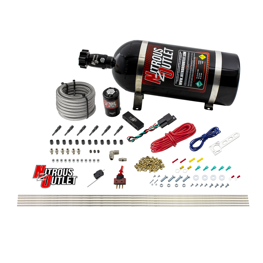 6 Cylinder 1 Solenoid Dry Direct Port System With Single Injection Rail - Straight Blow Through Nozzles (10lb Bottle)