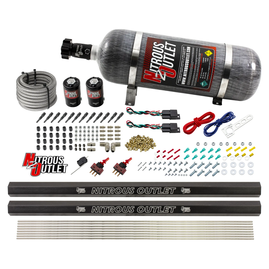 6 Cylinder 2 Solenoid Dual Stage Dry Direct Port System With Single Injection Rail - Straight Blow Through Nozzles (12lb Bottle)