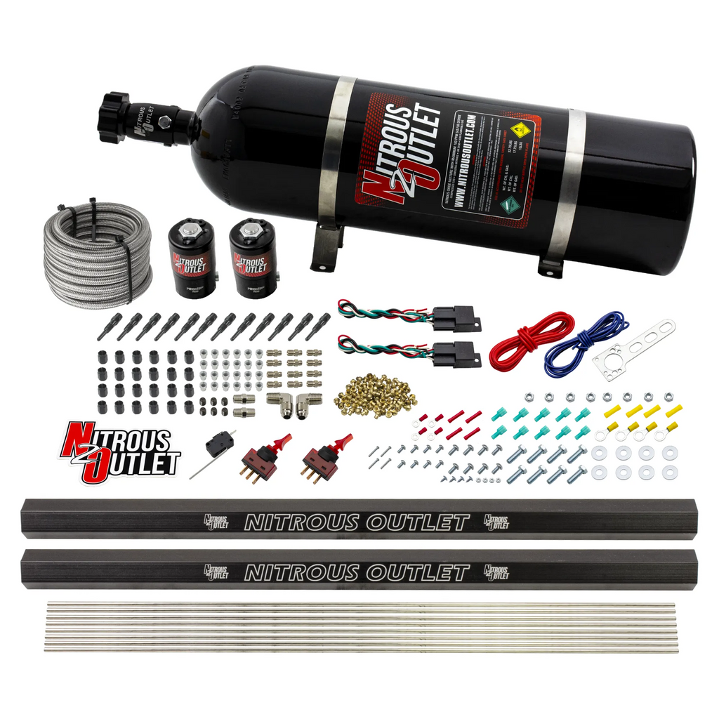 6 Cylinder 2 Solenoid Dual Stage Dry Direct Port System With Single Injection Rail - Straight Blow Through Nozzles (15lb Bottle)