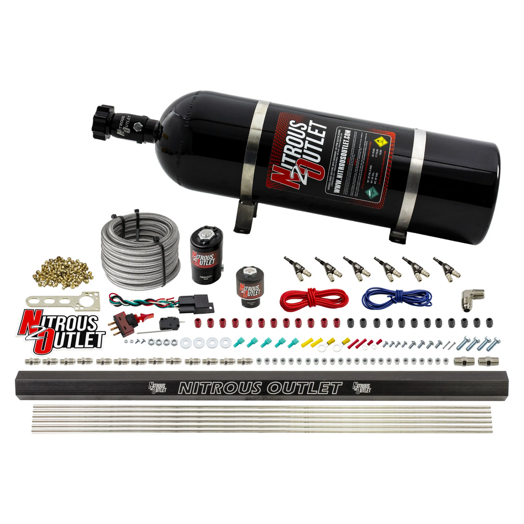 6 Cylinder 2 Solenoid Direct Port System With Distribution Blocks - Alcohol - 90 Degree Nozzles - Low Fuel Pressure (15lb Bottle)