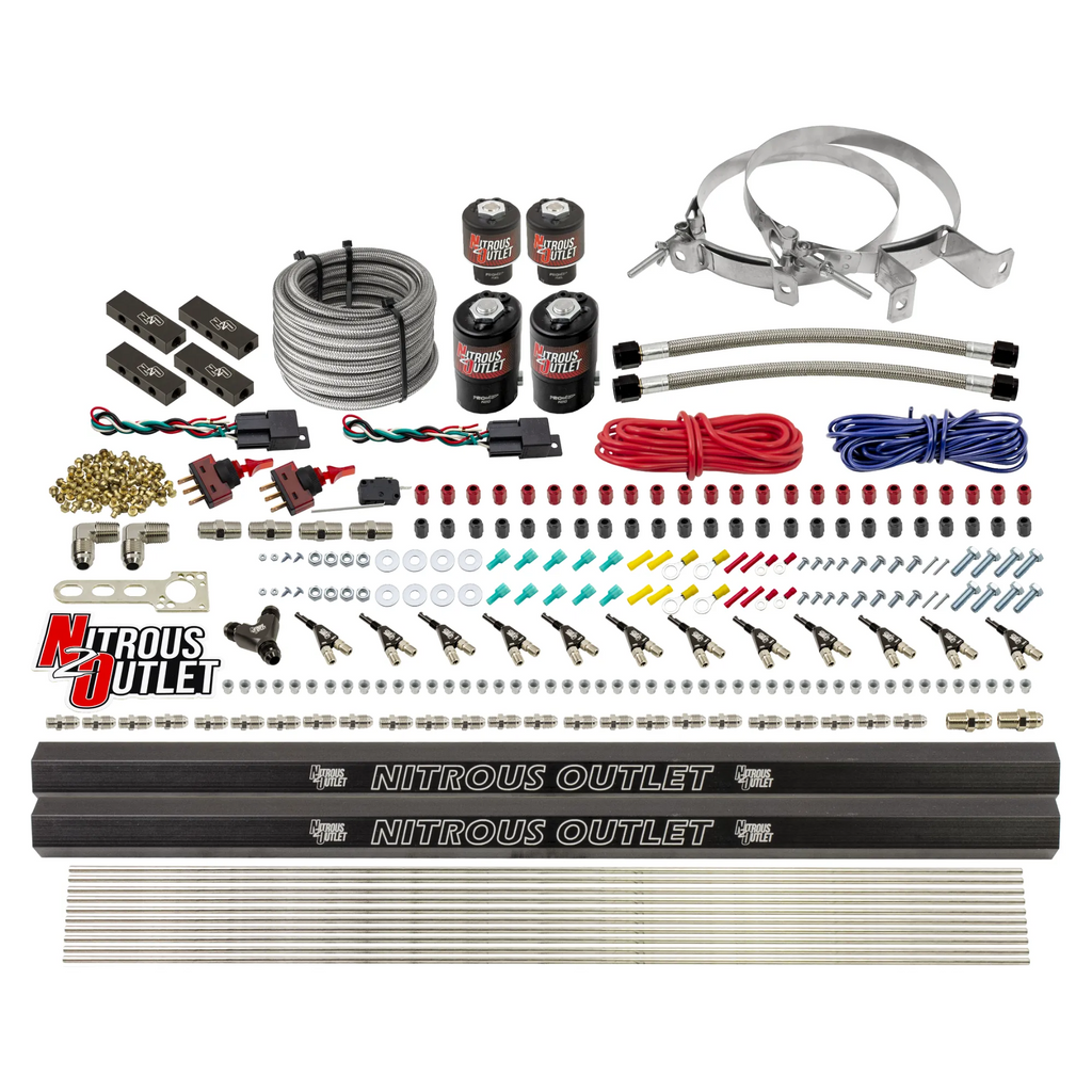 6 Cylinder 4 Solenoid Dual Stage Direct Port System With Distribution Blocks and 90 Degree Nozzles, Low Fuel Pressure Alcohol (No Bottle)