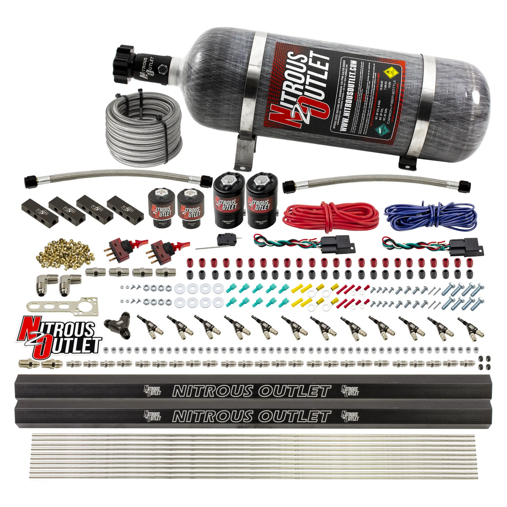 6 Cylinder 4 Solenoid Dual Stage Direct Port System With Distribution Blocks and 90 Degree Nozzles, Low Fuel Pressure Gas (No Bottle)