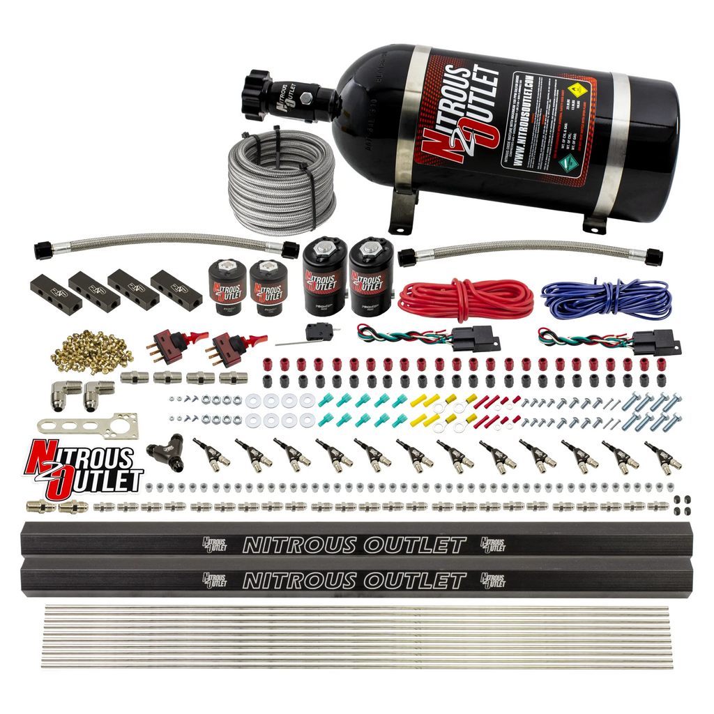 6 Cylinder 4 Solenoid Dual Stage Direct Port System With Distribution Blocks and 90 Degree Nozzles, Low Fuel Pressure E85 (10lb Bottle)