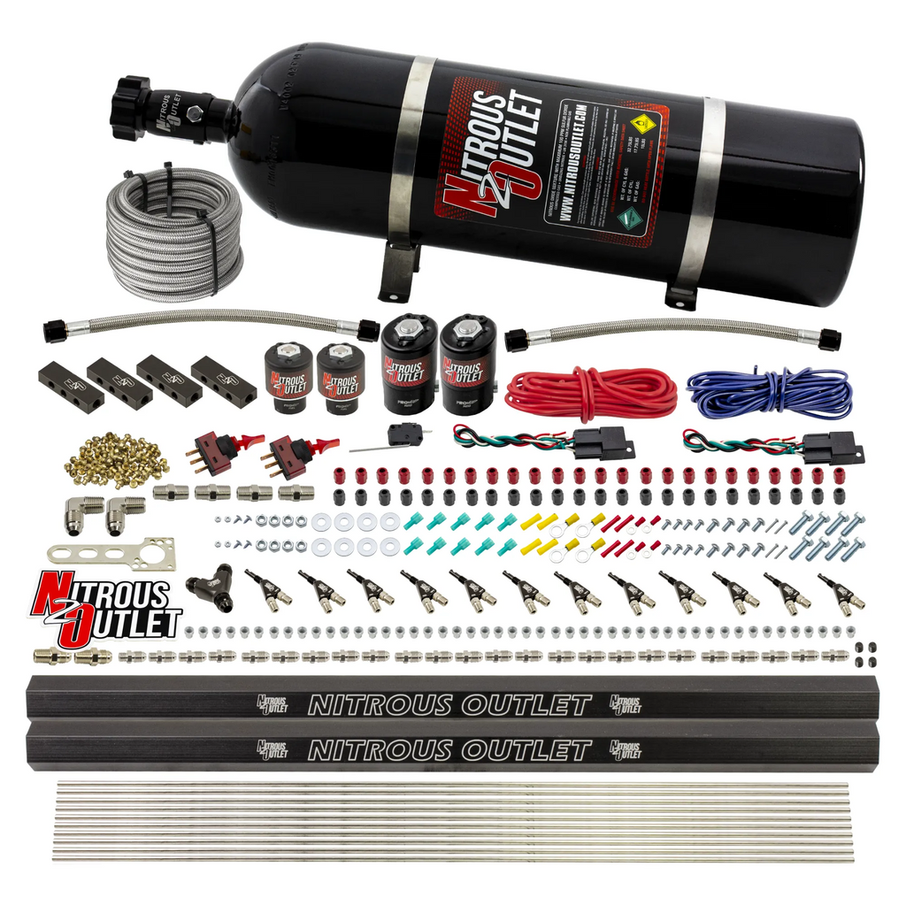 6 Cylinder 4 Solenoid Dual Stage Direct Port System With Distribution Blocks and 90 Degree Nozzles, Low Fuel Pressure E85 (15lb Bottle)