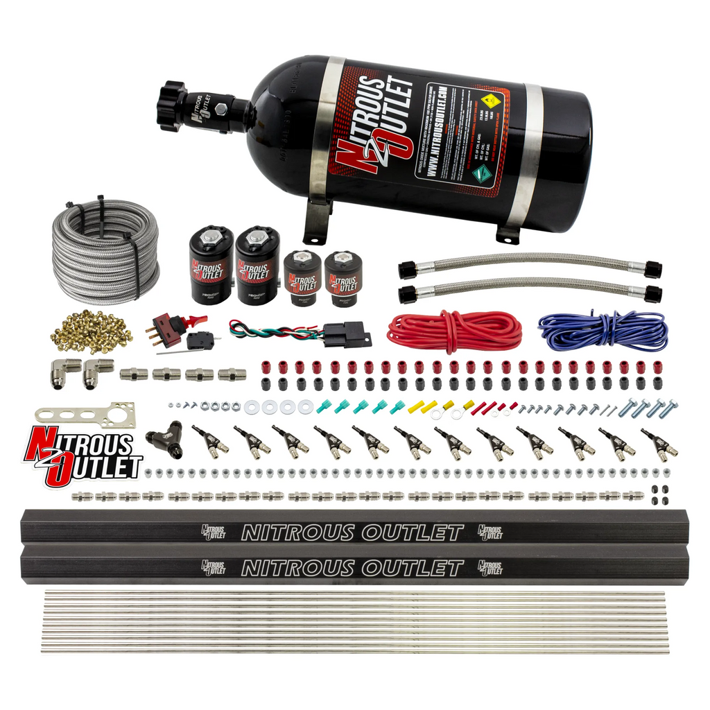 6 Cylinder 4 Solenoid Dual Stage Direct Port System With Dual Injection Rails and 90 Degree Nozzles, Low Fuel Pressure E85 (10lb Bottle)