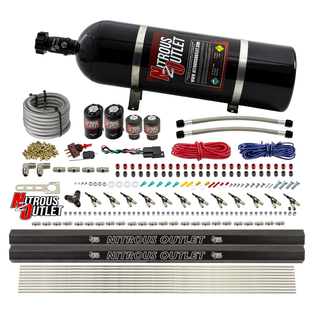 6 Cylinder 4 Solenoid Dual Stage Direct Port System With Dual Injection Rails and 90 Degree Nozzles, Low Fuel Pressure E85 (15lb Bottle)