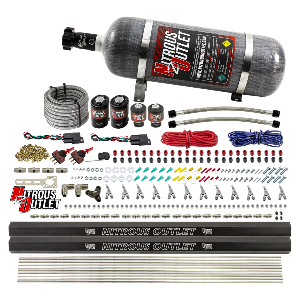 6 Cylinder 4 Solenoid Dual Stage Direct Port System With Dual Injection Rails and Straight Blow Through Nozzles, Low Fuel Pressure E85 (12lb Bottle)