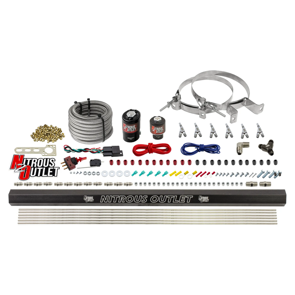 6 Cylinder 2 Solenoid Direct Port System With Distribution Blocks and Straight Blow Through Nozzles, Low Fuel Pressure E85 (No Bottle)