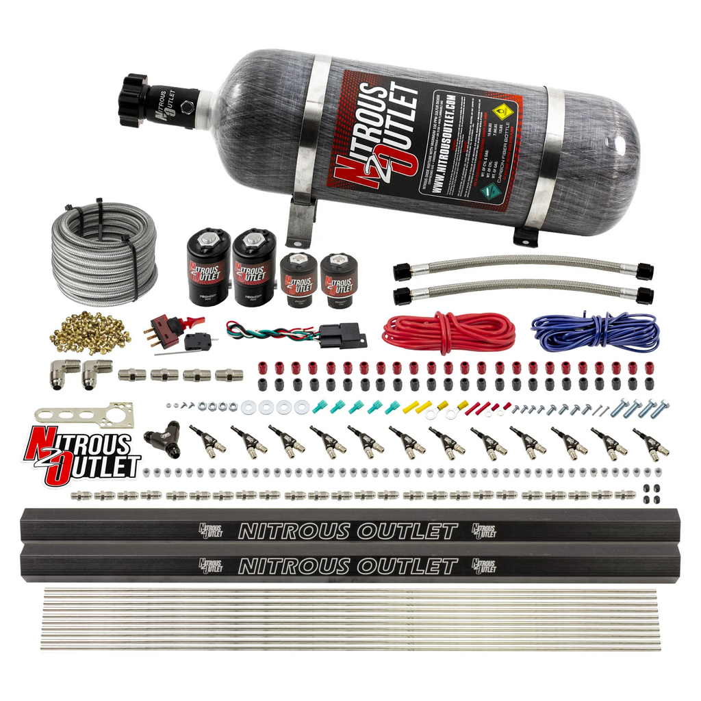 6 Cylinder 4 Solenoid Dual Stage Direct Port System With Dual Injection Rails and 90 Degree Nozzles, Low Fuel Pressure Gas (12lb Bottle)