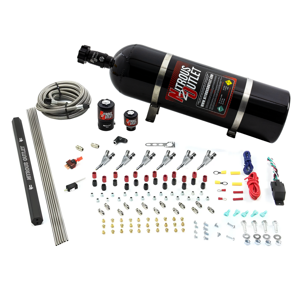 6 Cylinder 2 Solenoid Direct Port System With Single Injection Rail and Straight Blow Through Nozzles, Low Fuel Pressure Gas (15lb Bottle)