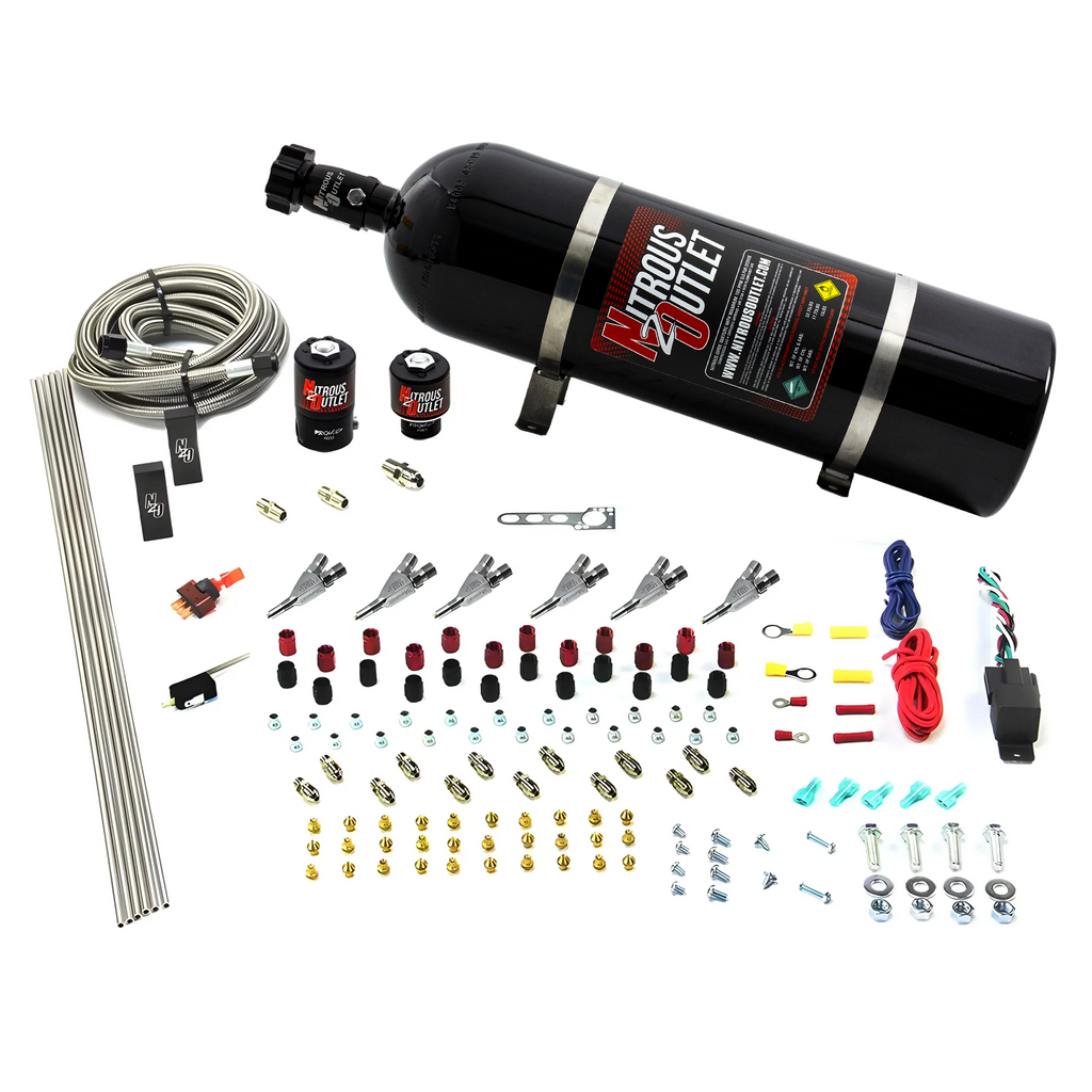 6 Cylinder 2 Solenoid Direct Port System With Distribution Blocks and Straight Blow Through Nozzles, Low Fuel Pressure Gas (15lb Bottle)