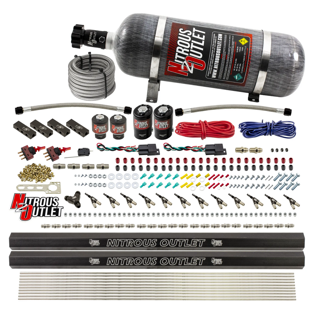 6 Cylinder 4 Solenoid Dual Stage Direct Port System With Distribution Blocks and 90 Degree Nozzles, High Fuel Pressure Gas (12lb Bottle)