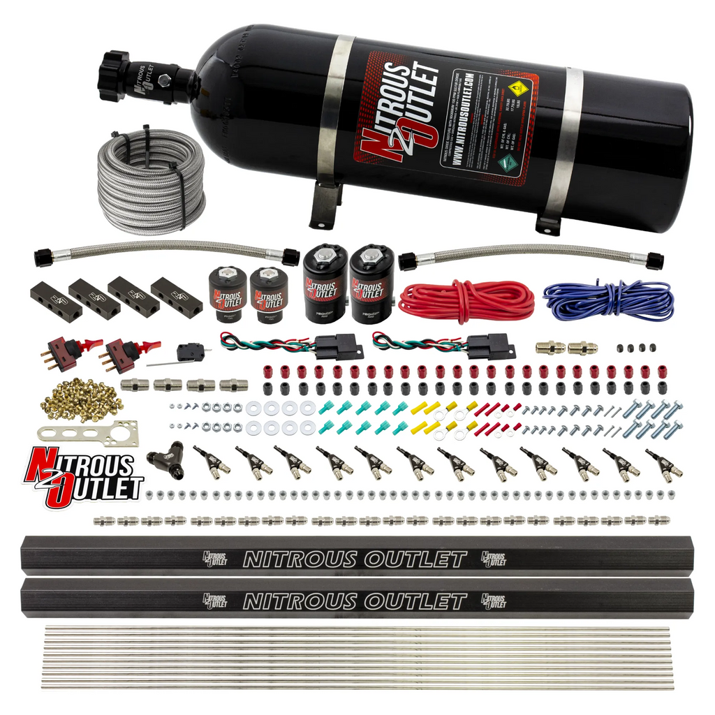 6 Cylinder 4 Solenoid Dual Stage Direct Port System With Distribution Blocks and 90 Degree Nozzles, High Fuel Pressure Gas (15lb Bottle)