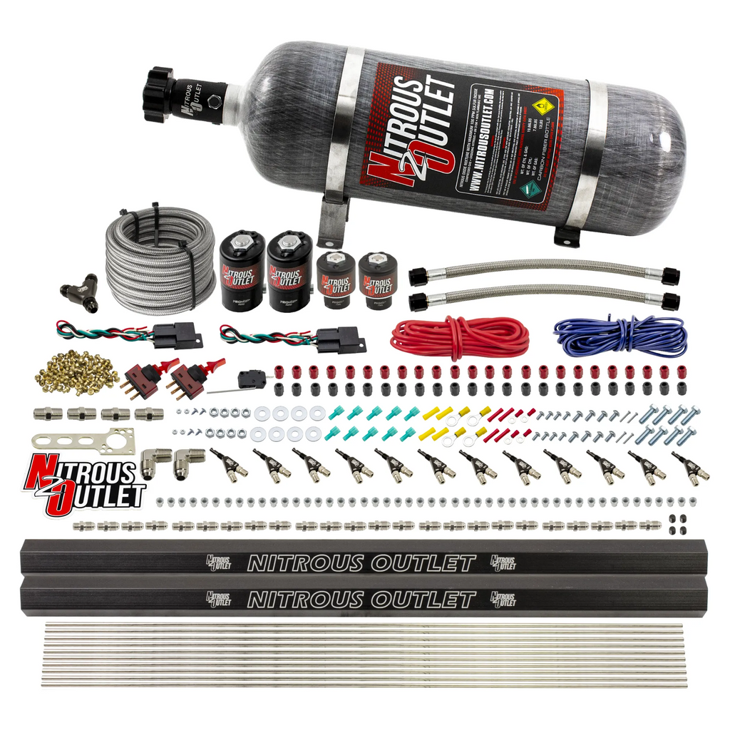 6 Cylinder 4 Solenoid Dual Stage Direct Port System With Dual Injection Rails and 90 Degree Nozzles, High Fuel Pressure E85 (12lb Bottle)