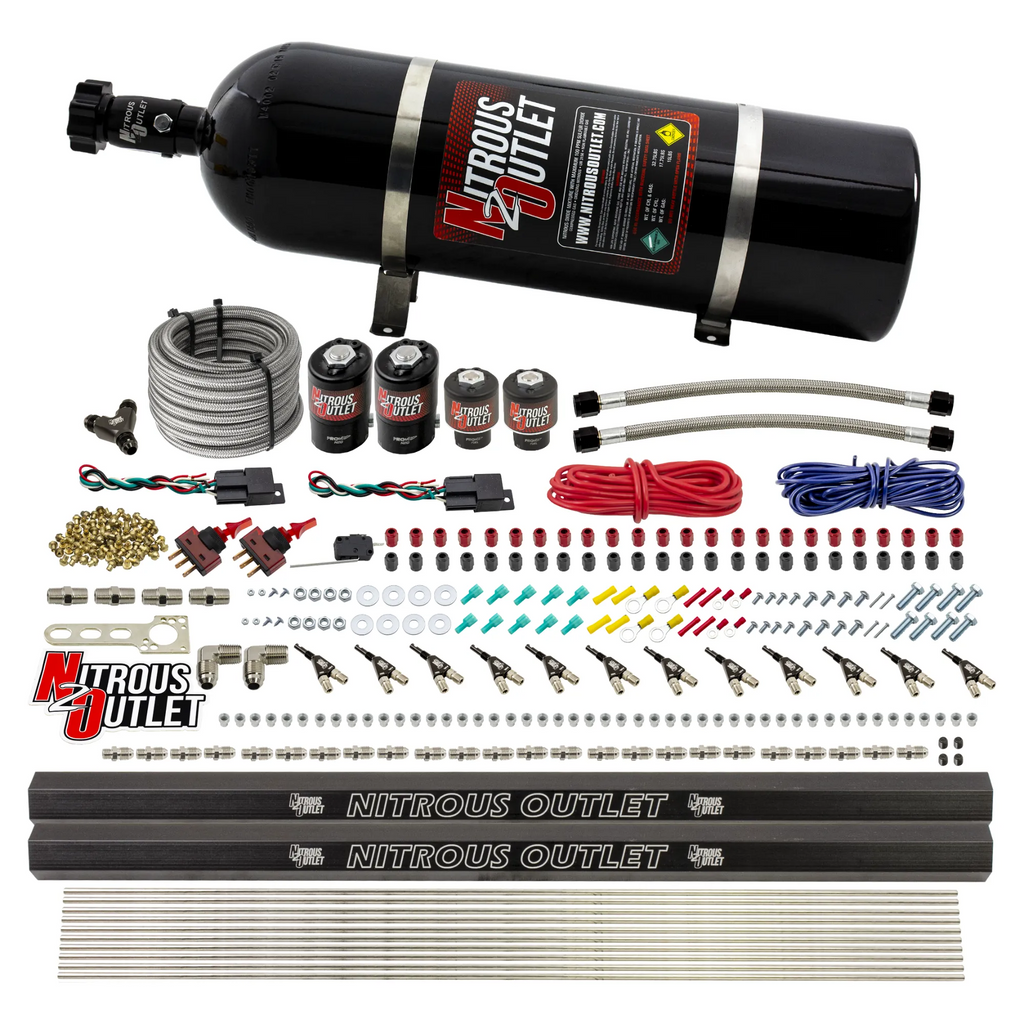 6 Cylinder 4 Solenoid Dual Stage Direct Port System With Dual Injection Rails and 90 Degree Nozzles, High Fuel Pressure E85 (15lb Bottle)