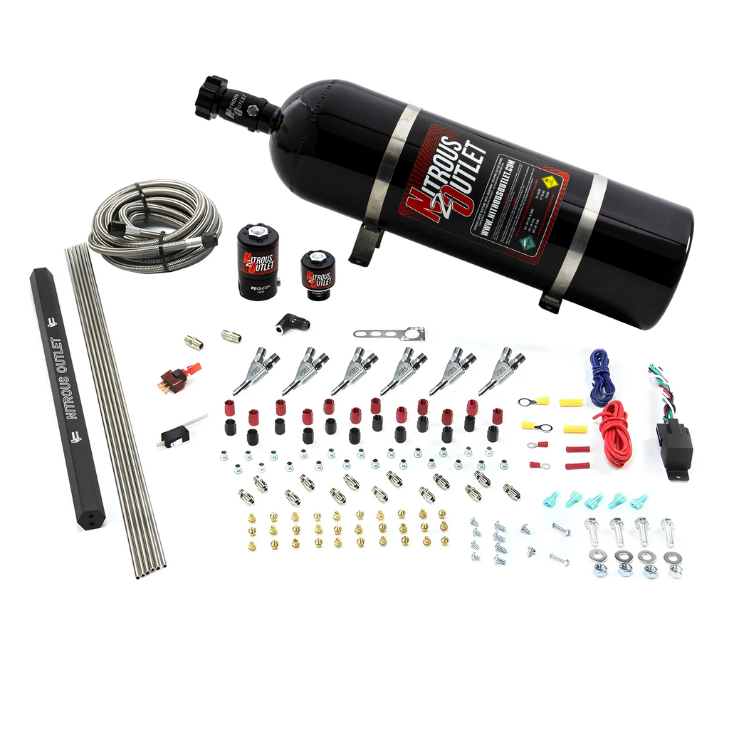 6 Cylinder 2 Solenoid Direct Port System With Single Injection Rail and Straight Blow Through Nozzles, High Fuel Pressure Gas (15lb Bottle)