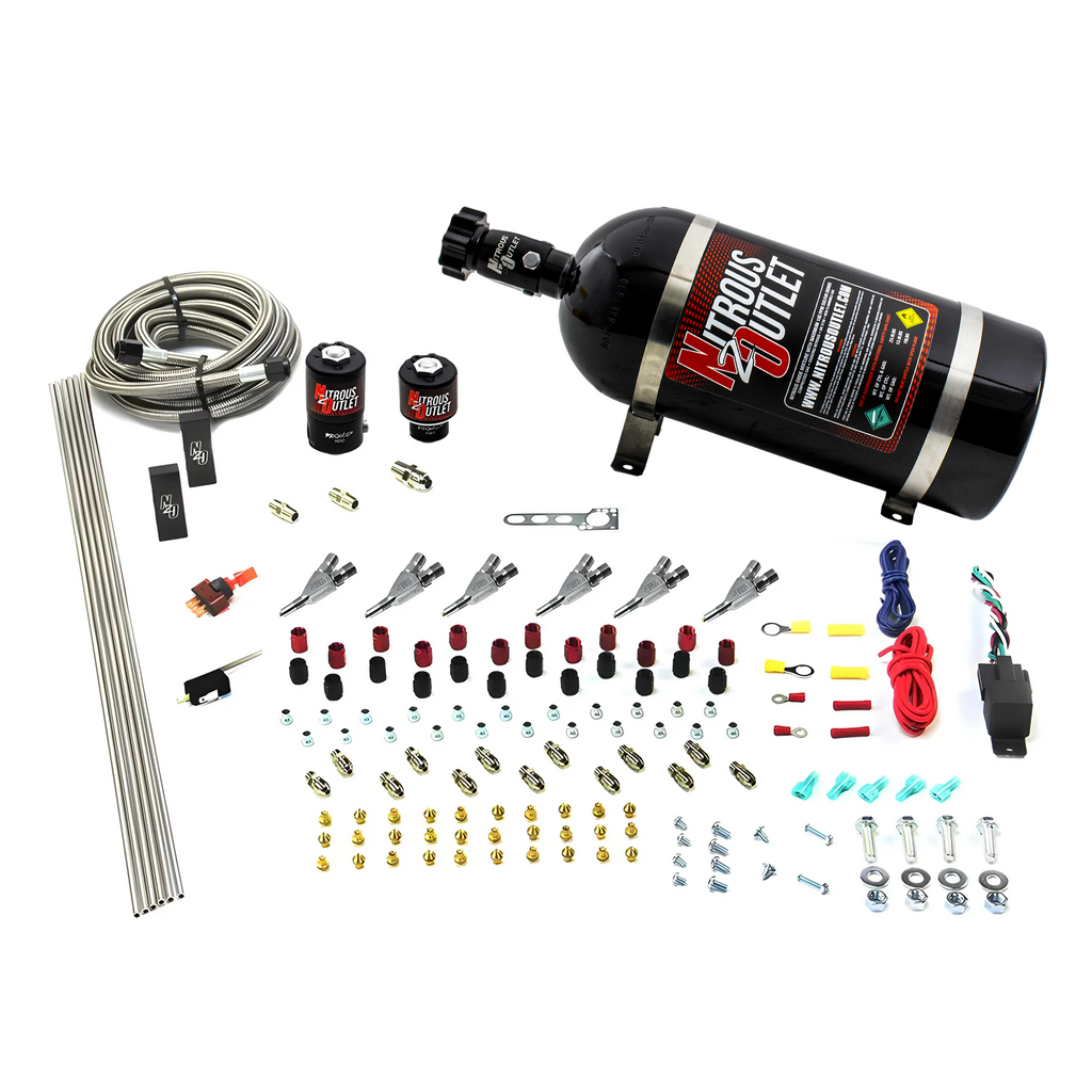 6 Cylinder 2 Solenoid Direct Port System With Distribution Blocks and Straight Blow Through Nozzles, High Fuel Pressure E85 (10lb Bottle)