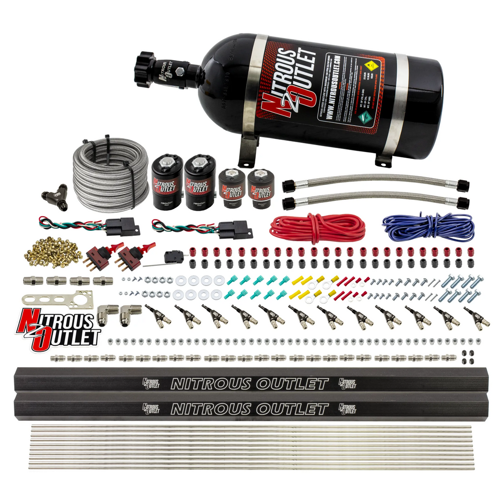 6 Cylinder 4 Solenoid Dual Stage Direct Port System With Dual Injection Rails and 90 Degree Nozzles, High Fuel Pressure Gas (10lb Bottle)