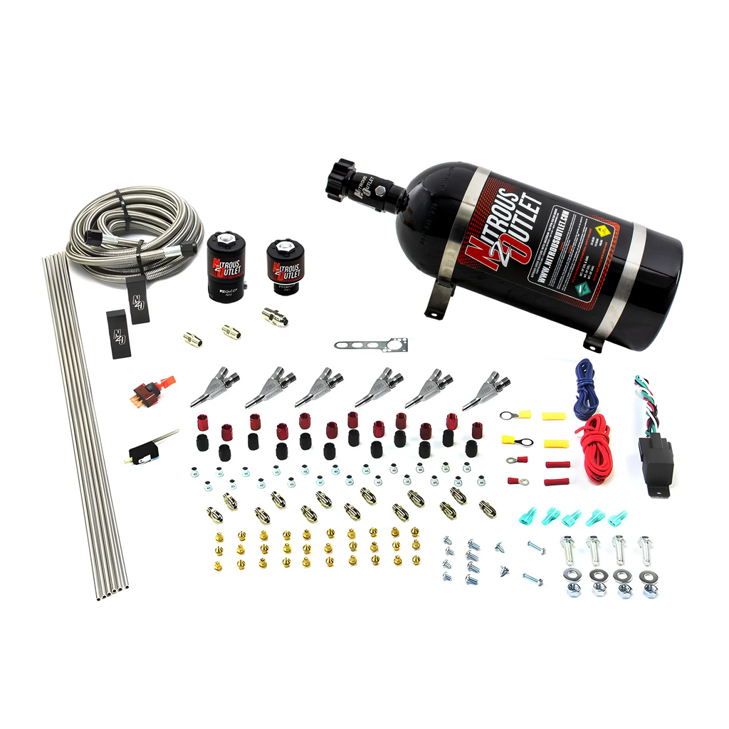 6 Cylinder 2 Solenoid Direct Port System With Distribution Blocks and Straight Blow Through Nozzles, High Fuel Pressure Gas (10lb Bottle)