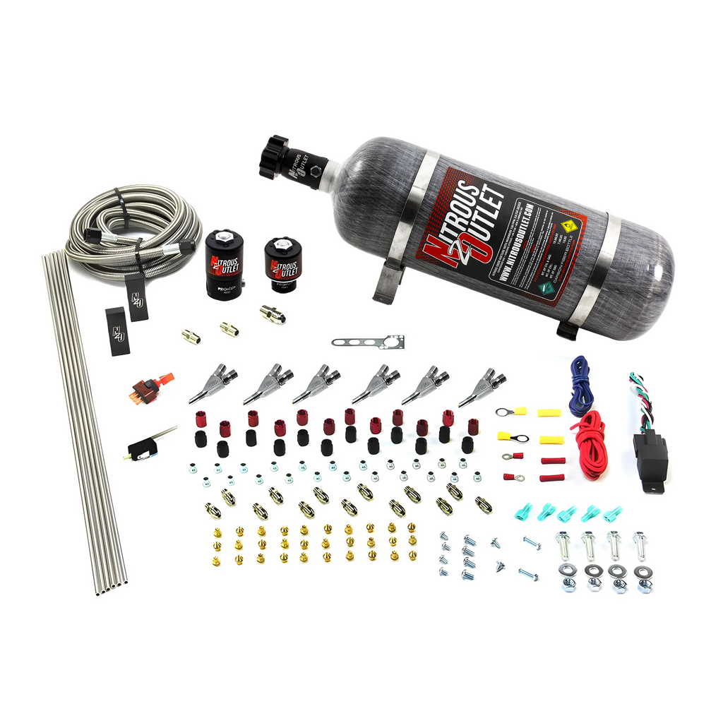 6 Cylinder 2 Solenoid Direct Port System With Distribution Blocks and Straight Blow Through Nozzles, High Fuel Pressure Gas (12lb Bottle)