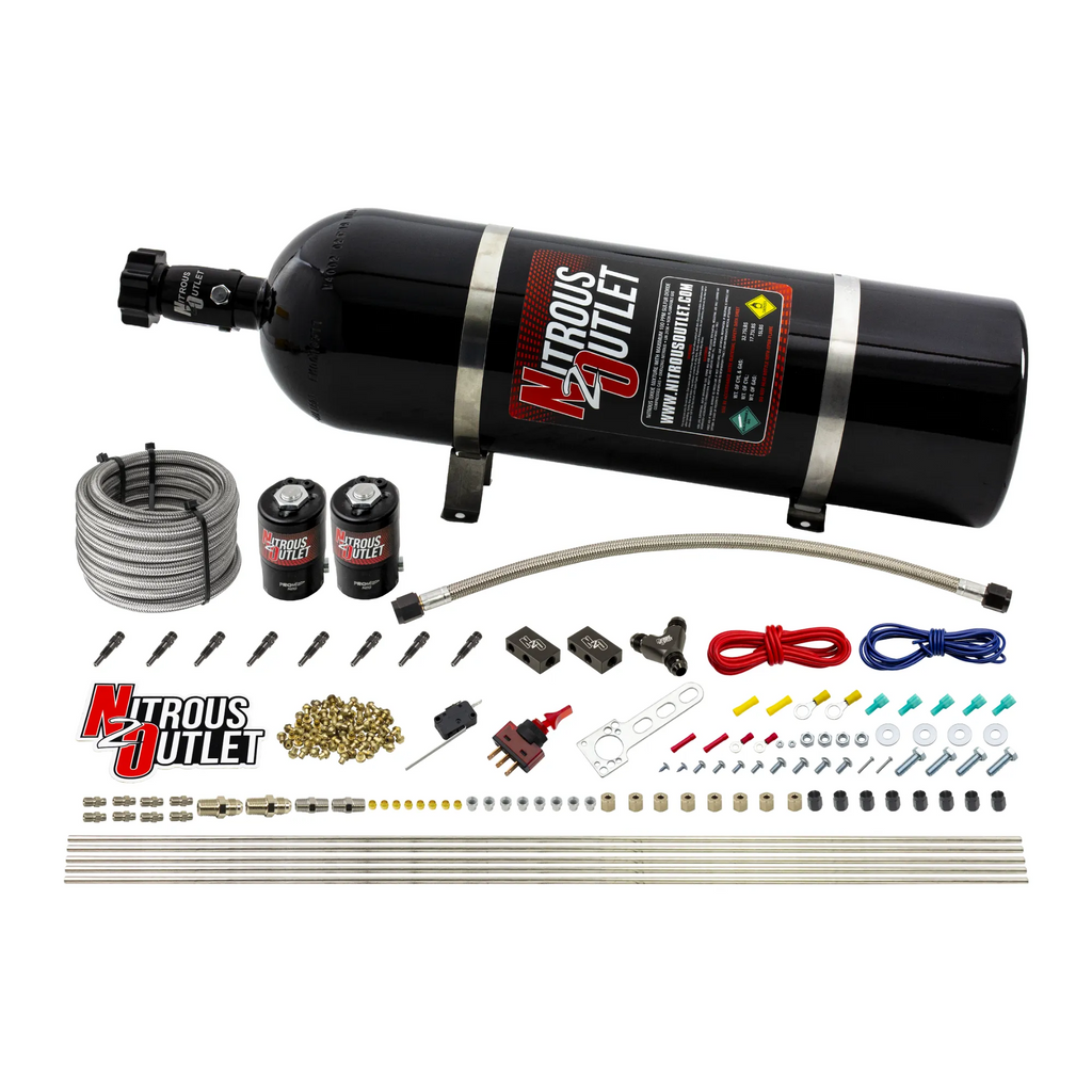 8 Cylinder Dry Direct Port System - .122 Nitrous - Straight Blow Through Nozzles (15lb Bottle)