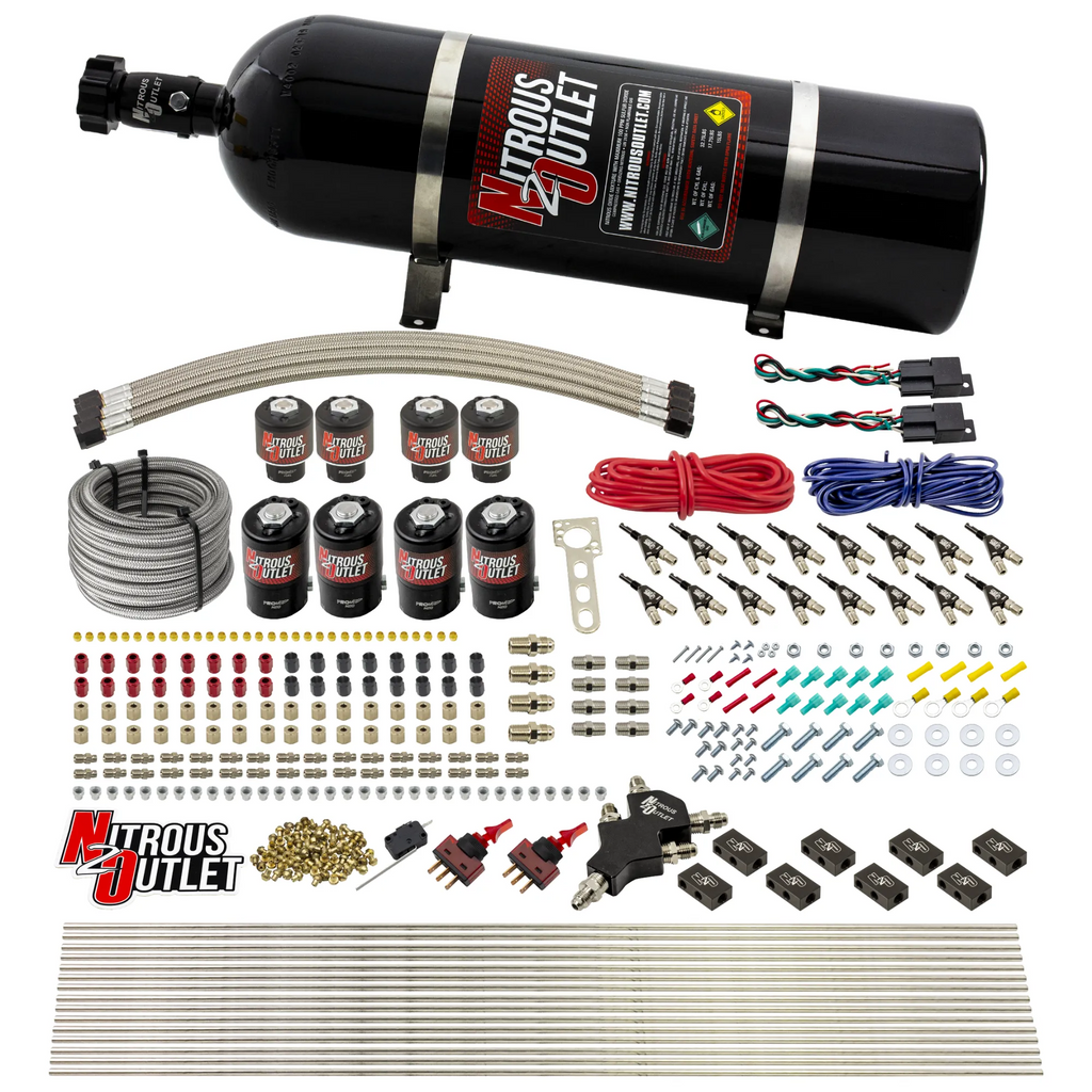 8 Cylinder Dual Stage Direct Port Nitrous System - .122 Nitrous/.177 Fuel Solenoids - Alcohol (15lb Bottle)