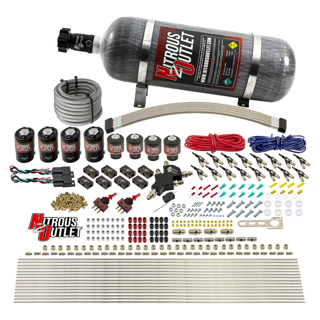 8 Cylinder Dual Stage Direct Port Nitrous System - .112 Nitrous/.177 Fuel Solenoids - Alcohol (12lb Bottle)