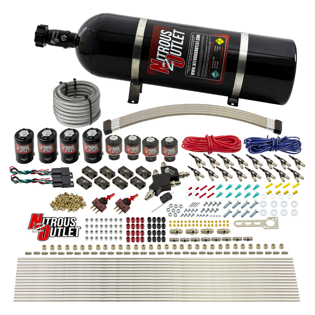 8 Cylinder Dual Stage Direct Port Nitrous System - .112 Nitrous/.177 Fuel Solenoids - Alcohol (15lb Bottle)