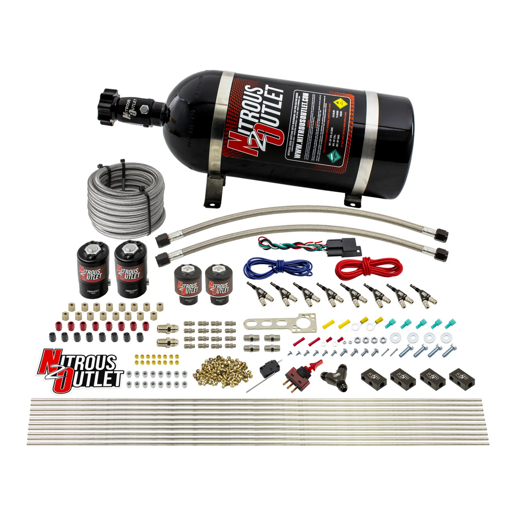 8 Cylinder Single Stage Direct Port Nitrous System - .122 Nitrous/.177 Fuel Solenoids - E85 (10lb Bottle)