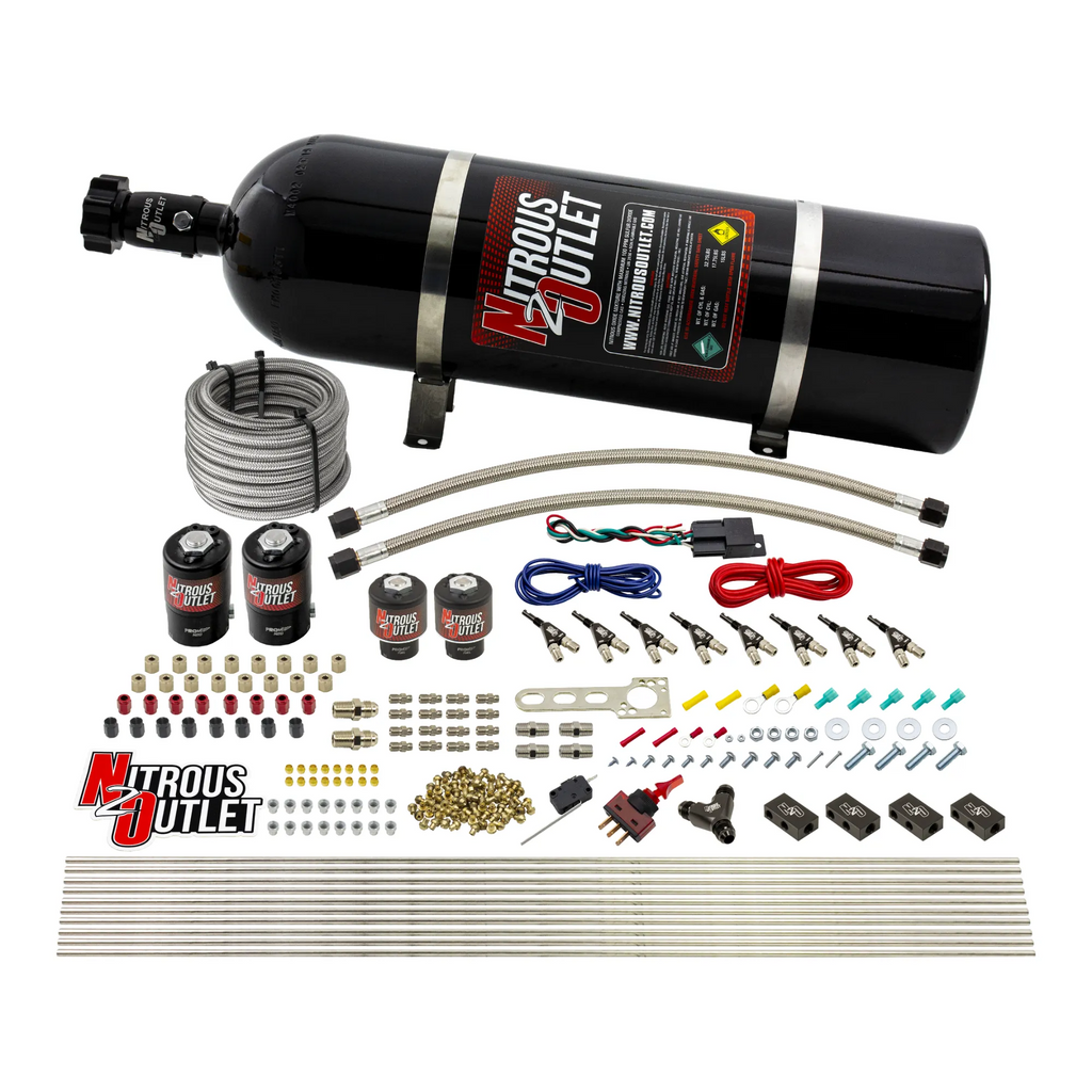 8 Cylinder Single Stage Direct Port Nitrous System - .122 Nitrous/.177 Fuel Solenoids - E85 (15lb Bottle)