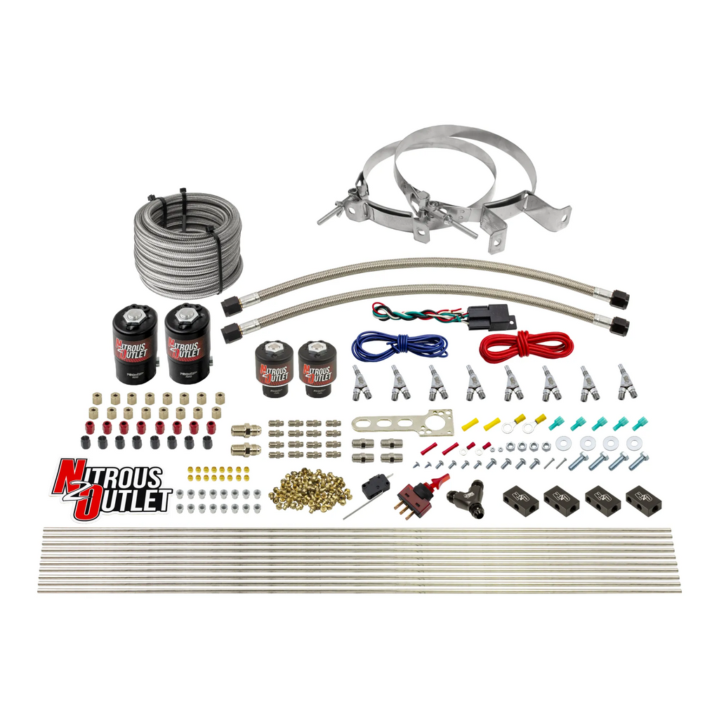 8 Cylinder Single Stage Direct Port Nitrous System - .122 Nitrous/.177 Fuel Solenoids - E85 - Straight Blow Through Nozzles (No Bottle)