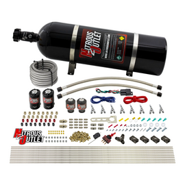 8 Cylinder Single Stage Direct Port Nitrous System - .122 Nitrous/.177 Fuel Solenoids - E85 - Straight Blow Through Nozzles (15lb Bottle)