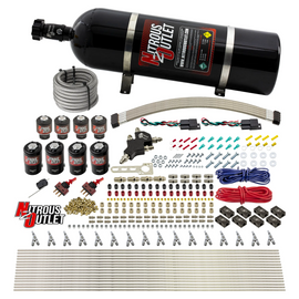 8 Cylinder Dual Stage Direct Port Nitrous System - .122 Nitrous/.177 Fuel Solenoids - E85 - Straight Blow Through Nozzles (15lb Bottle)