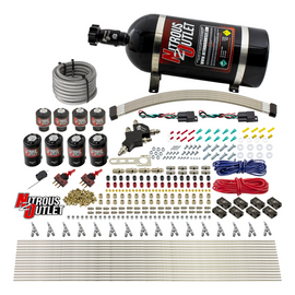 8 Cylinder Dual Stage Direct Port Nitrous System - .112 Nitrous/.177 Fuel Solenoids - E85 - Straight Blow Through Nozzles (10lb Bottle)