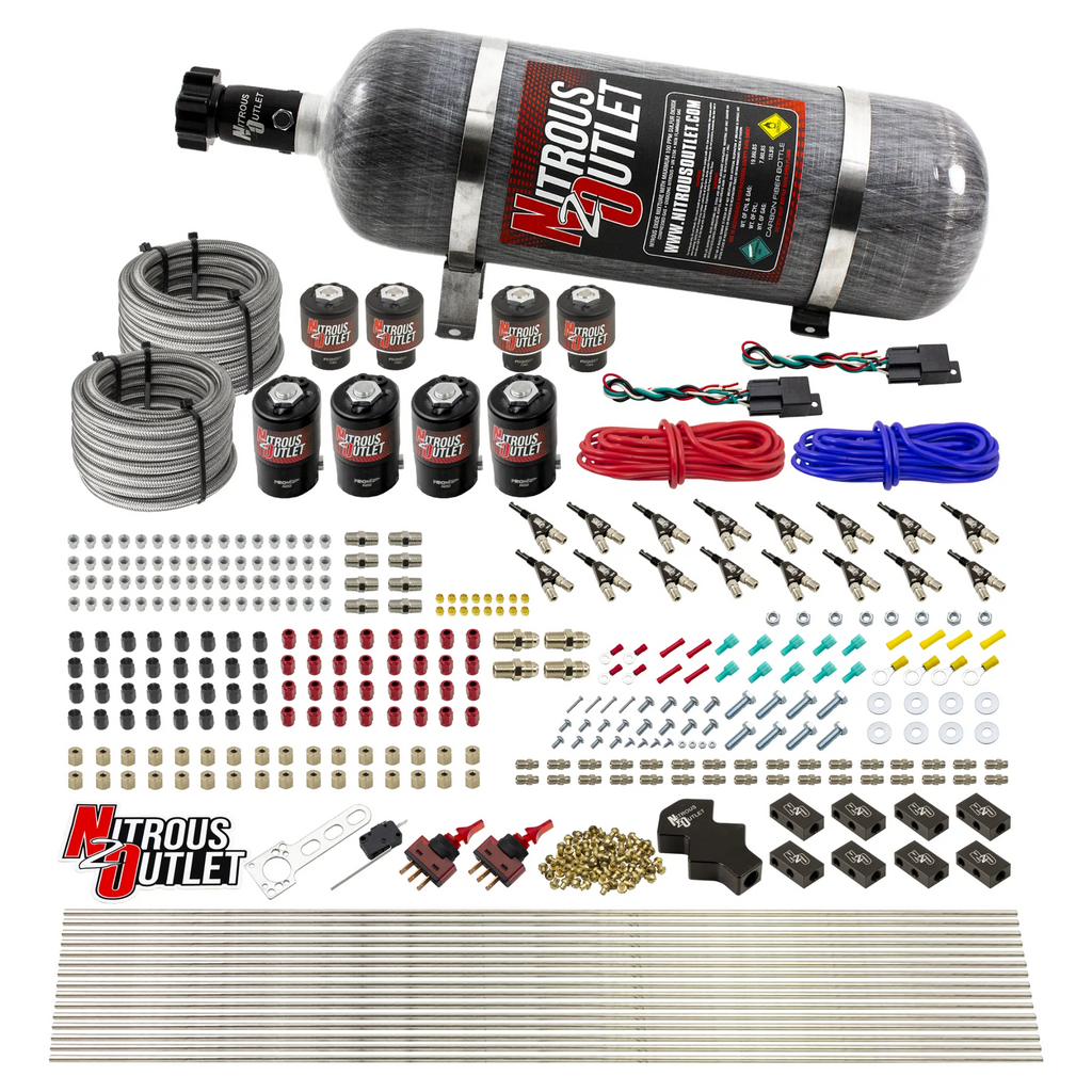 8 Cylinder Dual Stage Direct Port Nitrous System - .122 Nitrous/.177 Fuel Solenoids (12lb Bottle)