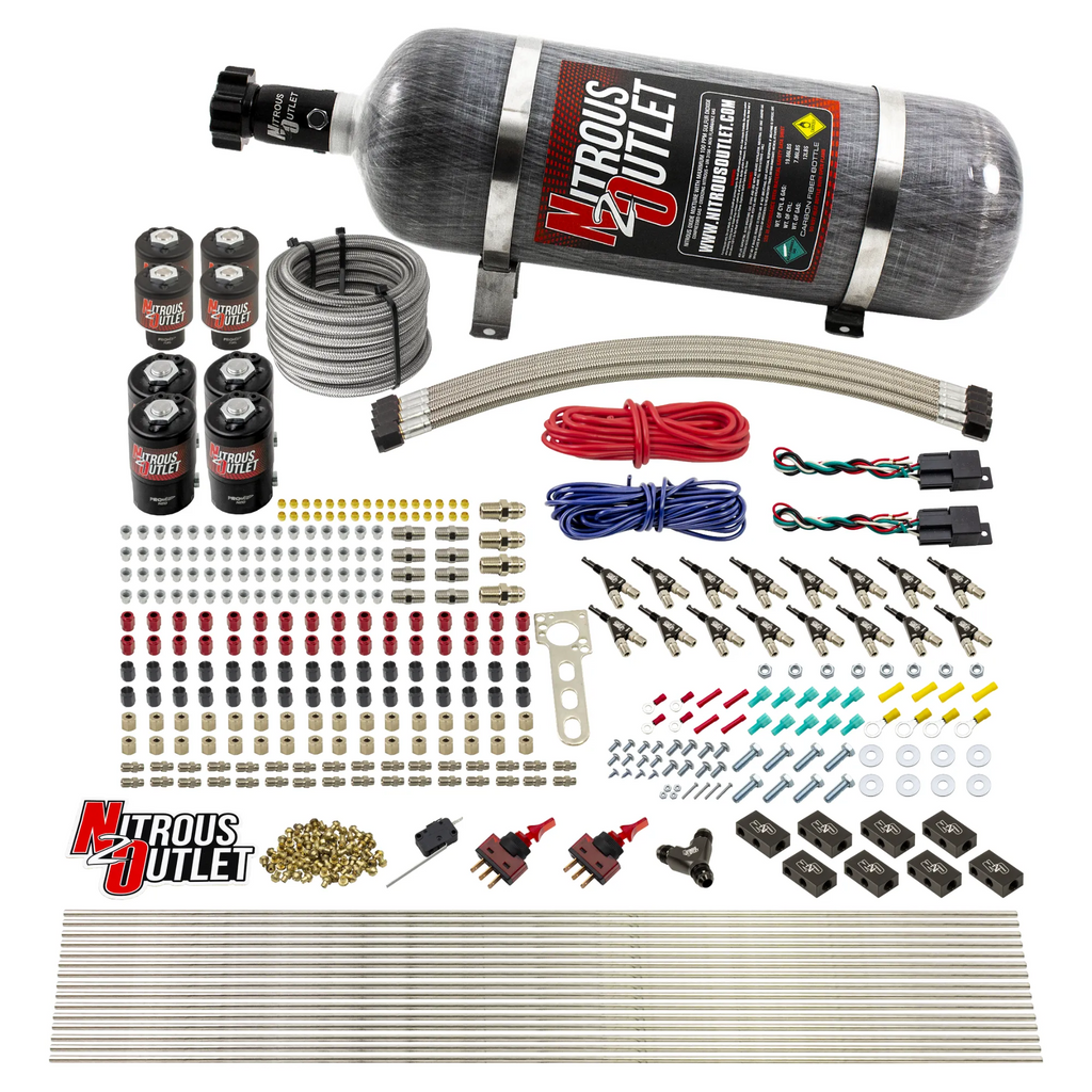 8 Cylinder Dual Stage Direct Port Nitrous System - .122 Nitrous/.177 Fuel Solenoids - E85 (12lb Bottle)