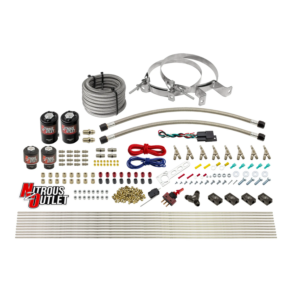 8 Cylinder Single Stage Direct Port Nitrous System - .122 Nitrous/.177 Fuel Solenoids - E85 - Straight Blow Through Nozzles (No Bottle)
