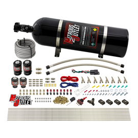 8 Cylinder Single Stage Direct Port Nitrous System - .122 Nitrous/.177 Fuel Solenoids - E85 - Straight Blow Through Nozzles (15lb Bottle)