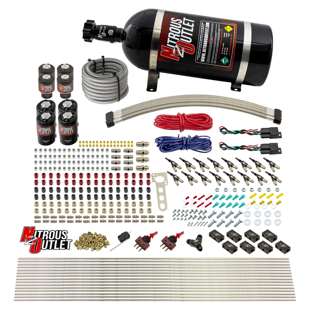 8 Cylinder Dual Stage Direct Port Nitrous System - .112 Nitrous/.177 Fuel Solenoids - E85 (10lb Bottle)