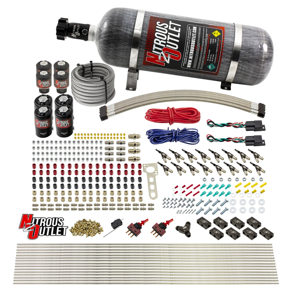 8 Cylinder Dual Stage Direct Port Nitrous System - .112 Nitrous/.177 Fuel Solenoids - E85 (12lb Bottle)